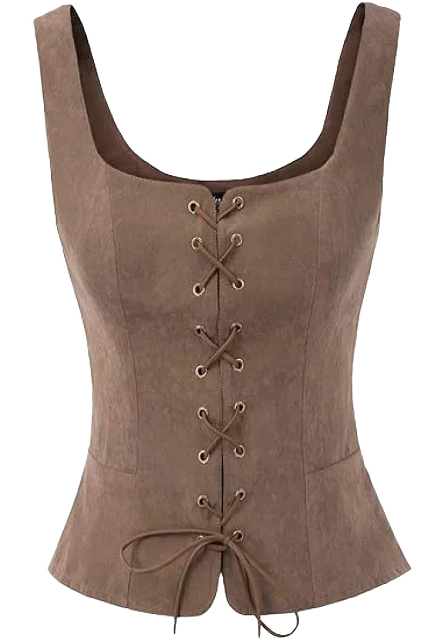 Brown medieval corset top for women with lace-up front and adjustable fit for a stylish look