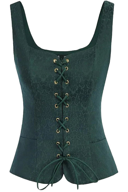 LuckeLadybug LLC Green Medieval Corset Top for Women with Lace-Up Front and Elegant Design