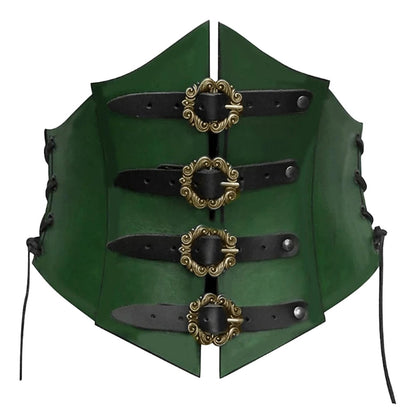 LuckeLadybug LLC medieval corset waistbelt for women in green with decorative buckles and lacing