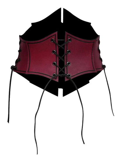 Medieval corset waistbelt for women in deep red with adjustable laces and a structured design