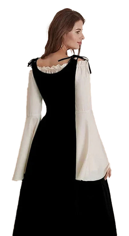 Elegant medieval renaissance cosplay dress featuring bell sleeves and a layered design