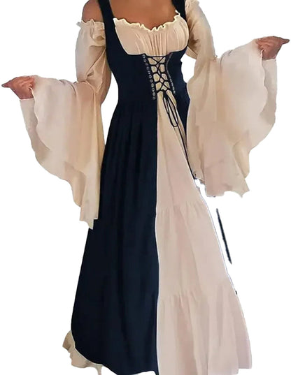 Elegant medieval renaissance cosplay dress with flowing sleeves and lace-up bodice for themed events