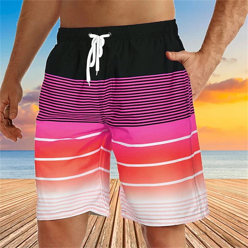 Men in swim trunks featuring a vibrant gradient design perfect for summer beach days