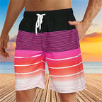Men in swim trunks featuring a vibrant gradient design perfect for summer beach days