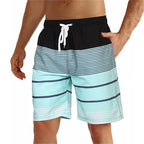 LuckeLadybug men's swim trunks featuring a stylish striped design for beach and pool wear