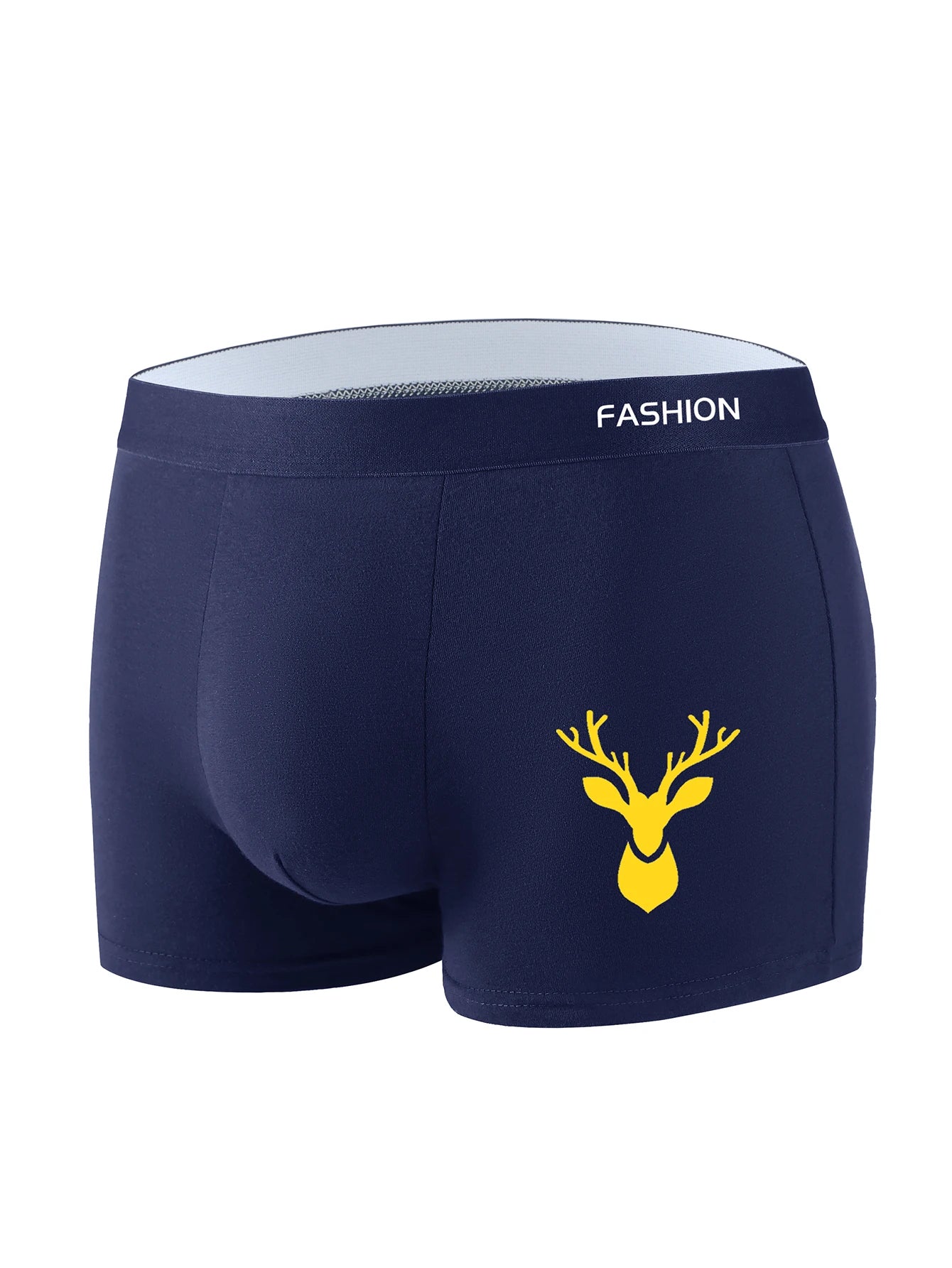 LuckeLadybug men's breathable boxer briefs in navy with playful deer logo on the back
