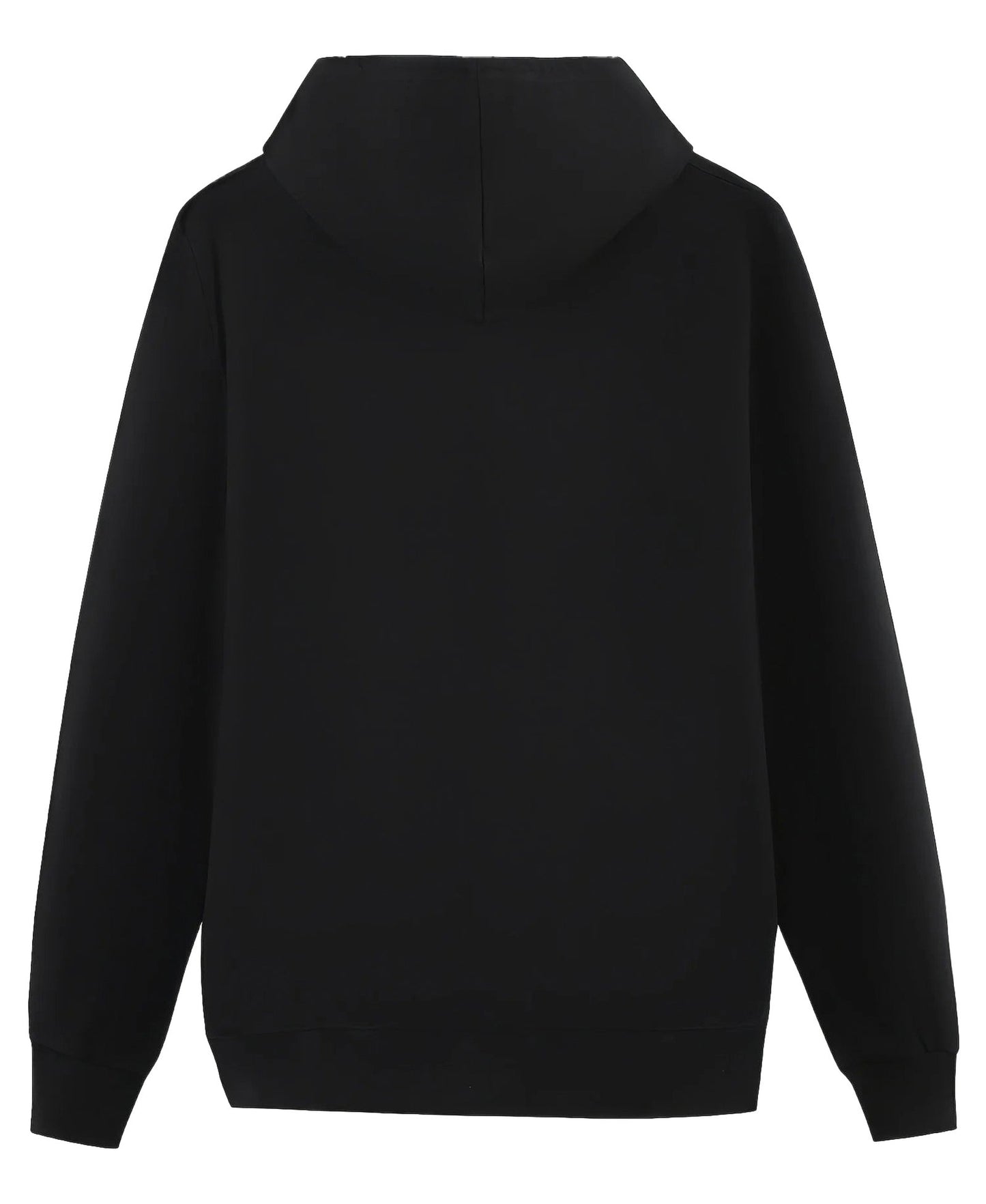 Back view of LuckeLadybug LLC men's cartoon print hoodie in black with a classic relaxed fit