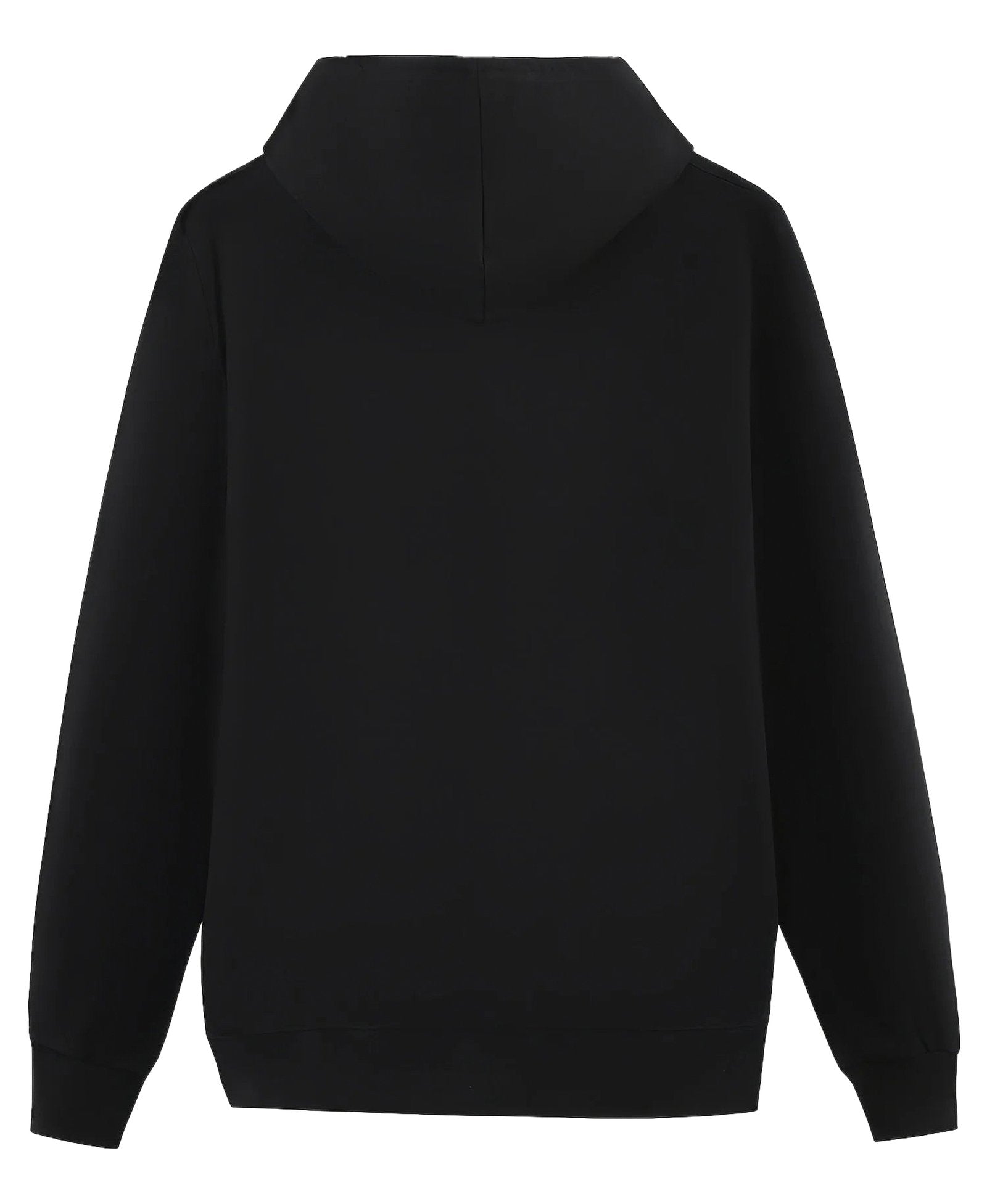 Back view of LuckeLadybug LLC men's cartoon print hoodie in black with a classic relaxed fit
