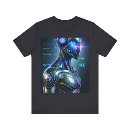 Men's cyberpunk t-shirt featuring a futuristic robotic design with vibrant colors
