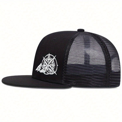 LuckeLadybug LLC men's embroidered compass hat in black with mesh back for casual wear
