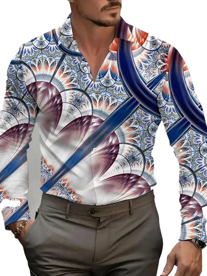 Men's western cowboy shirt with a vibrant abstract design and stylish cut for a modern look