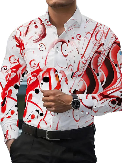 Stylish men's western cowboy shirt with vibrant red and white abstract patterns for a unique look