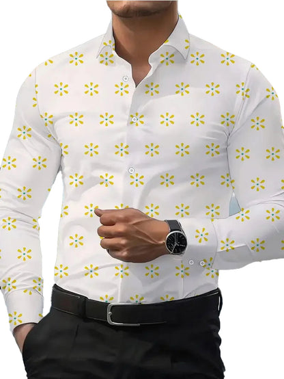 Men's western cowboy shirt with yellow floral pattern, perfect for casual or western-themed events