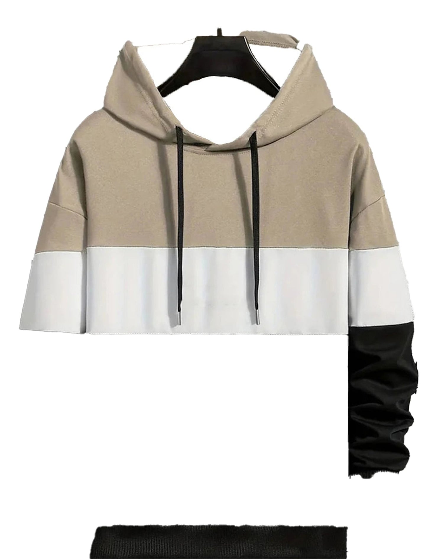 Men's 3D color block hoodie with stylish cropped design and contrasting color sleeves