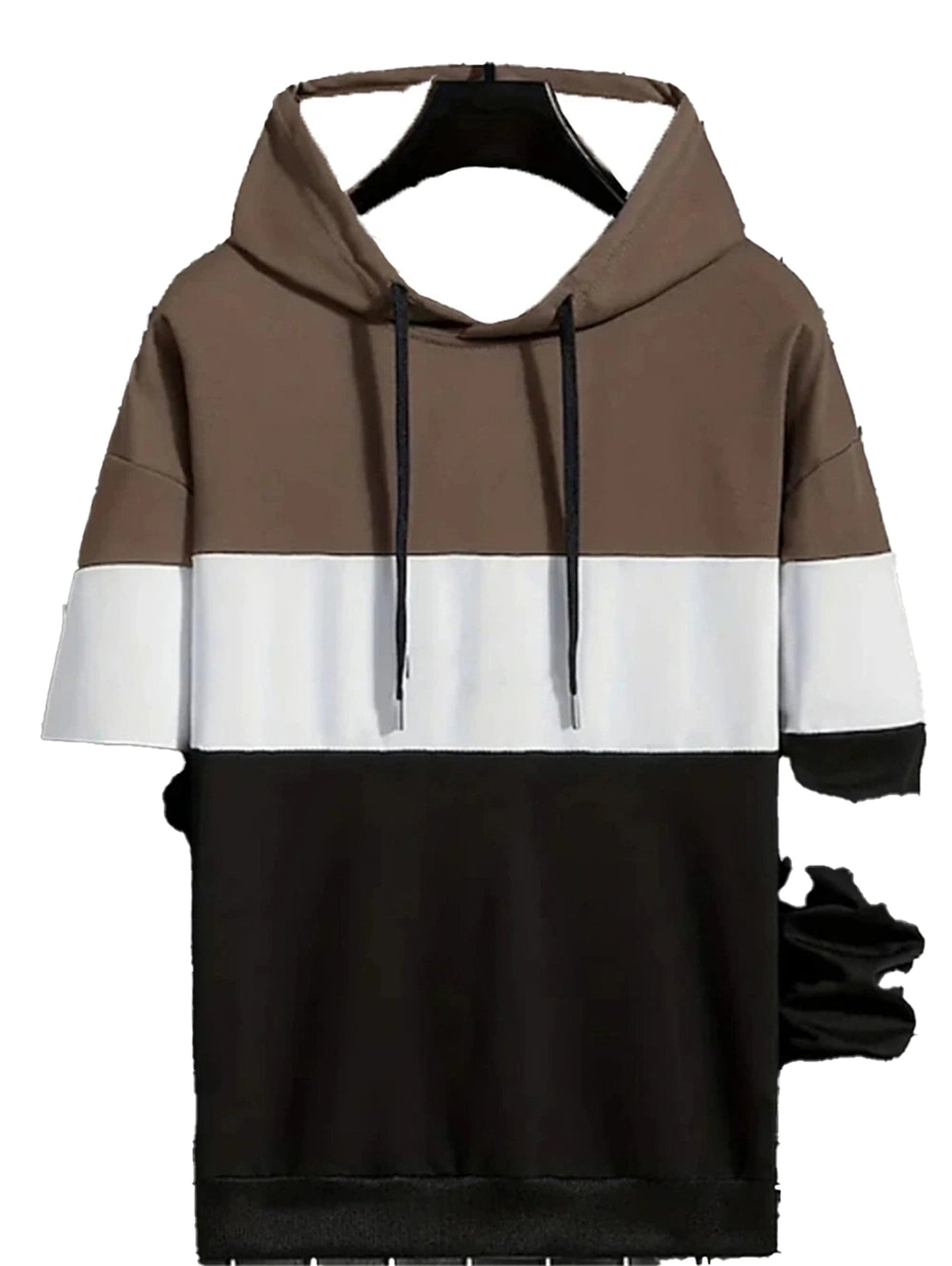 Men's 3D color block hoodie featuring a stylish brown, white, and black design for casual wear