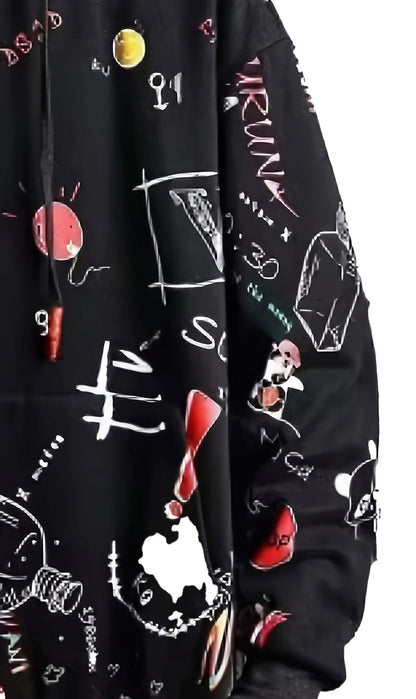 Men's 3D graffiti hoodie featuring vibrant artistic designs on a black background