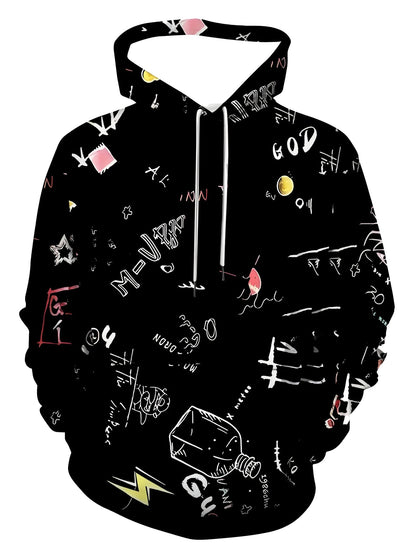 LuckeLadybug men's 3D graffiti hoodie with vibrant designs on a black background