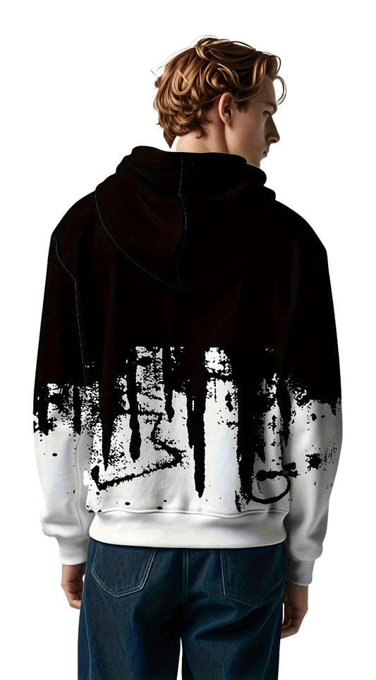 Men's 3D letter print hoodie in black and white with a stylish graffiti design on the back