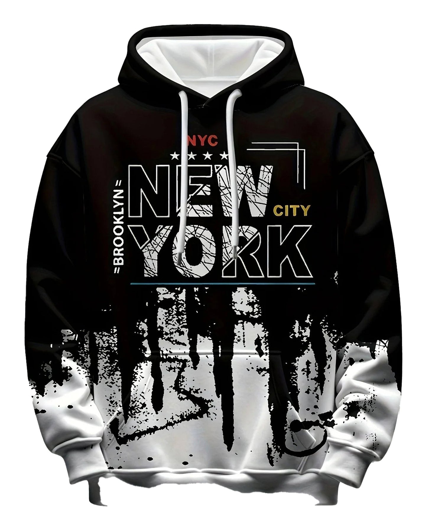 LuckeLadybug men's 3D letter print hoodie featuring a stylish New York design with a modern graphic look