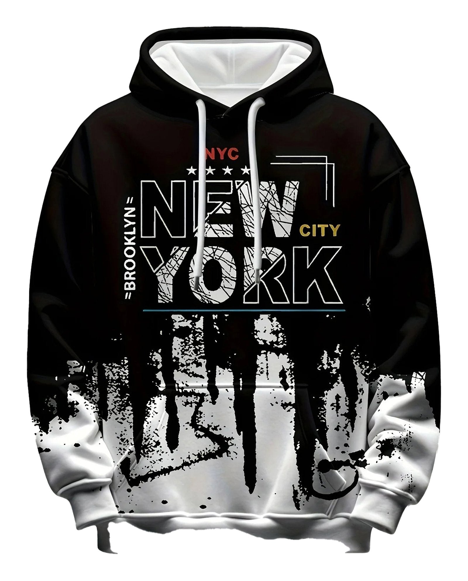 LuckeLadybug men's 3D letter print hoodie featuring a stylish New York design with a modern graphic look