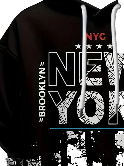 Men's 3D letter print hoodie featuring Brooklyn NYC design and stylish graphic elements