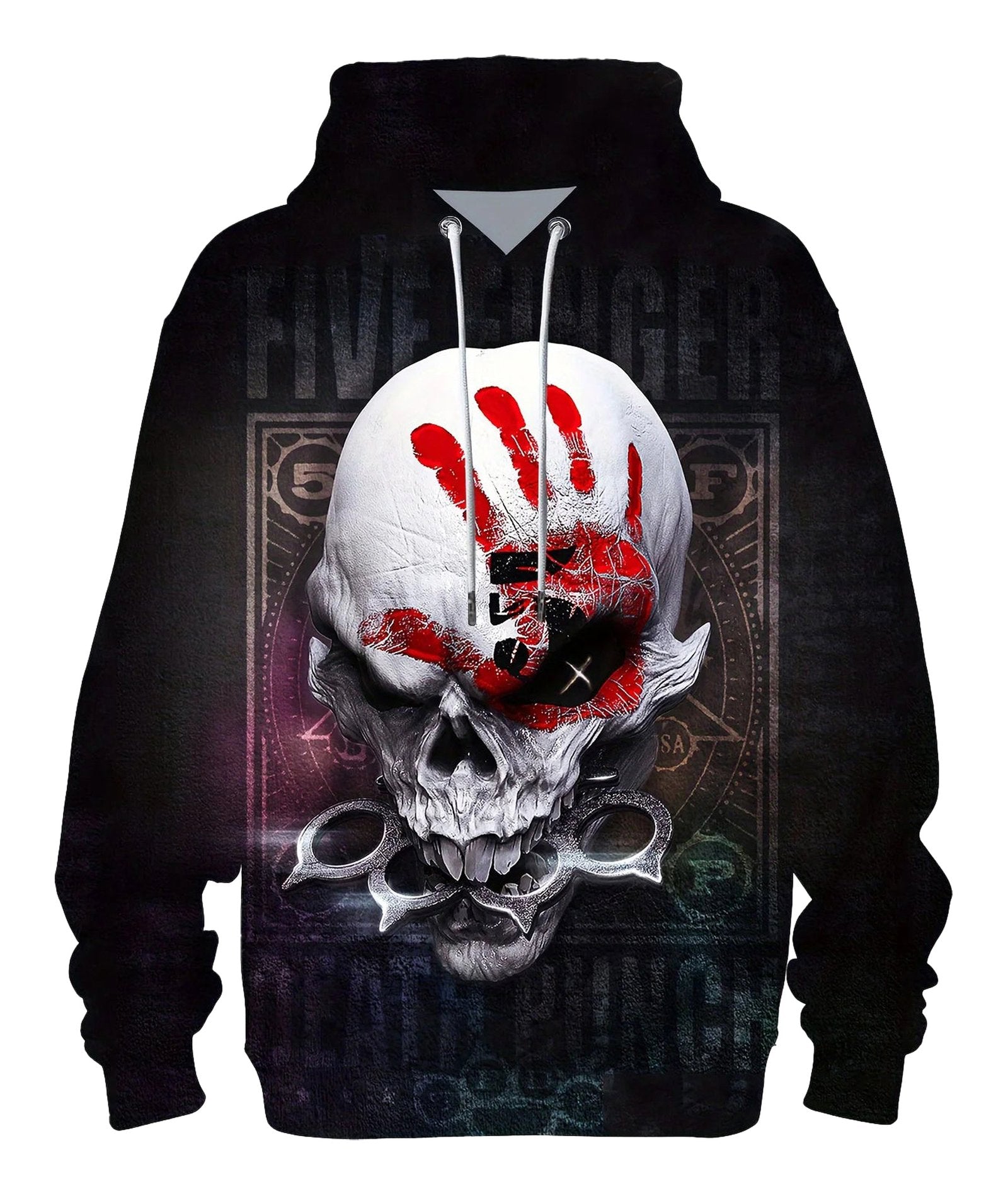 Men's 3D skull hoodie featuring a striking skull design with a red handprint for bold style