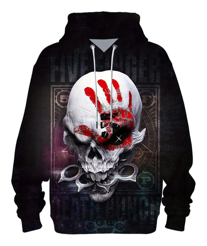 Men's 3D skull hoodie featuring a striking skull design with a red handprint for bold style