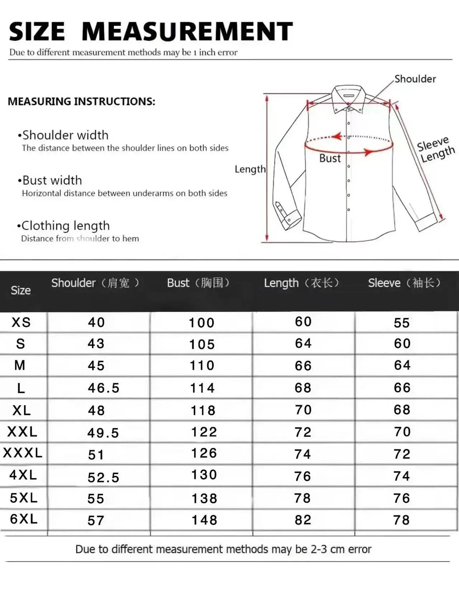 Size chart for men's 3D vintage print western shirt showing various measurements for different sizes
