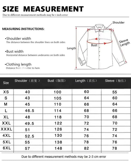 Size chart for men's 3D vintage print western shirt showing various measurements for different sizes