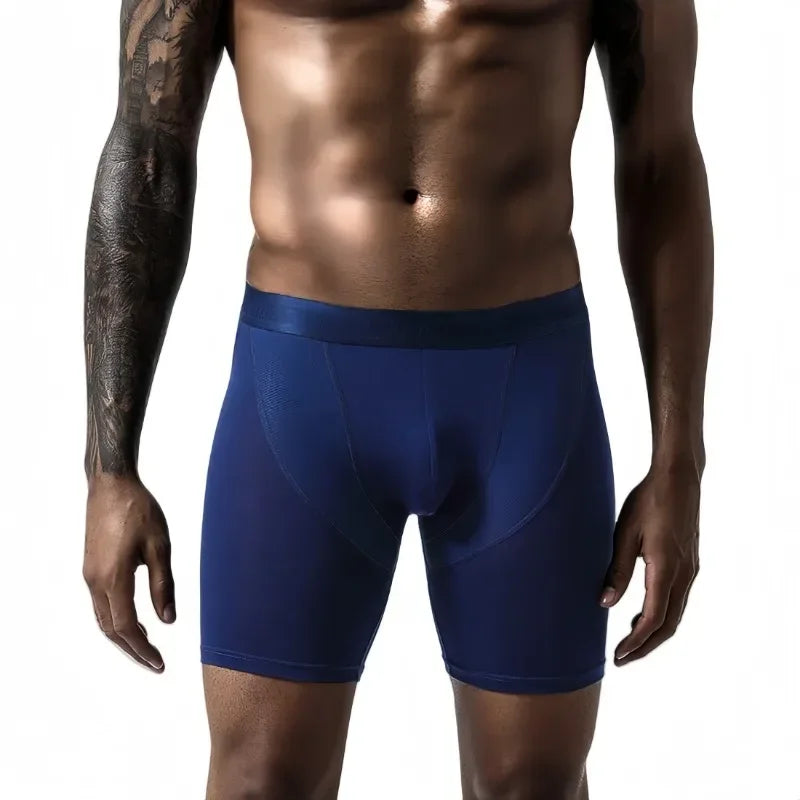 Men's breathable boxer briefs in navy blue from LuckeLadybug LLC for comfort and support