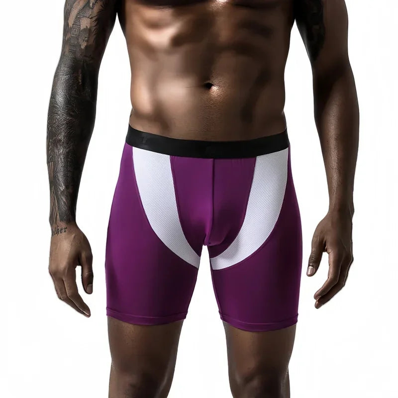 Men's breathable boxer briefs in purple with a comfortable fit and moisture-wicking fabric