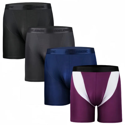 Four packs of men's breathable boxer briefs in various colors for comfort and support