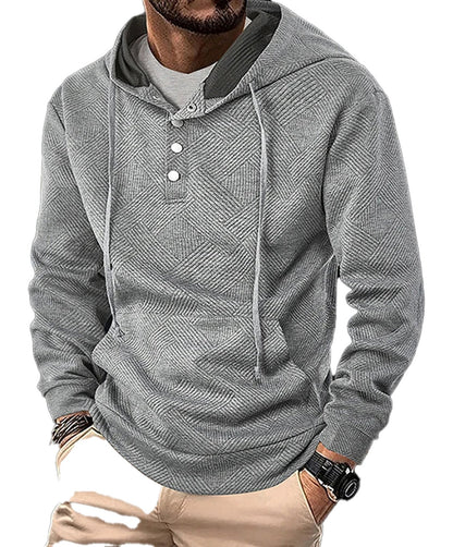 Men's casual hoodie pullover in gray with a textured pattern and adjustable hood for a stylish look