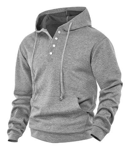 LuckeLadybug men's casual hoodie pullover in gray with button detailing and textured fabric
