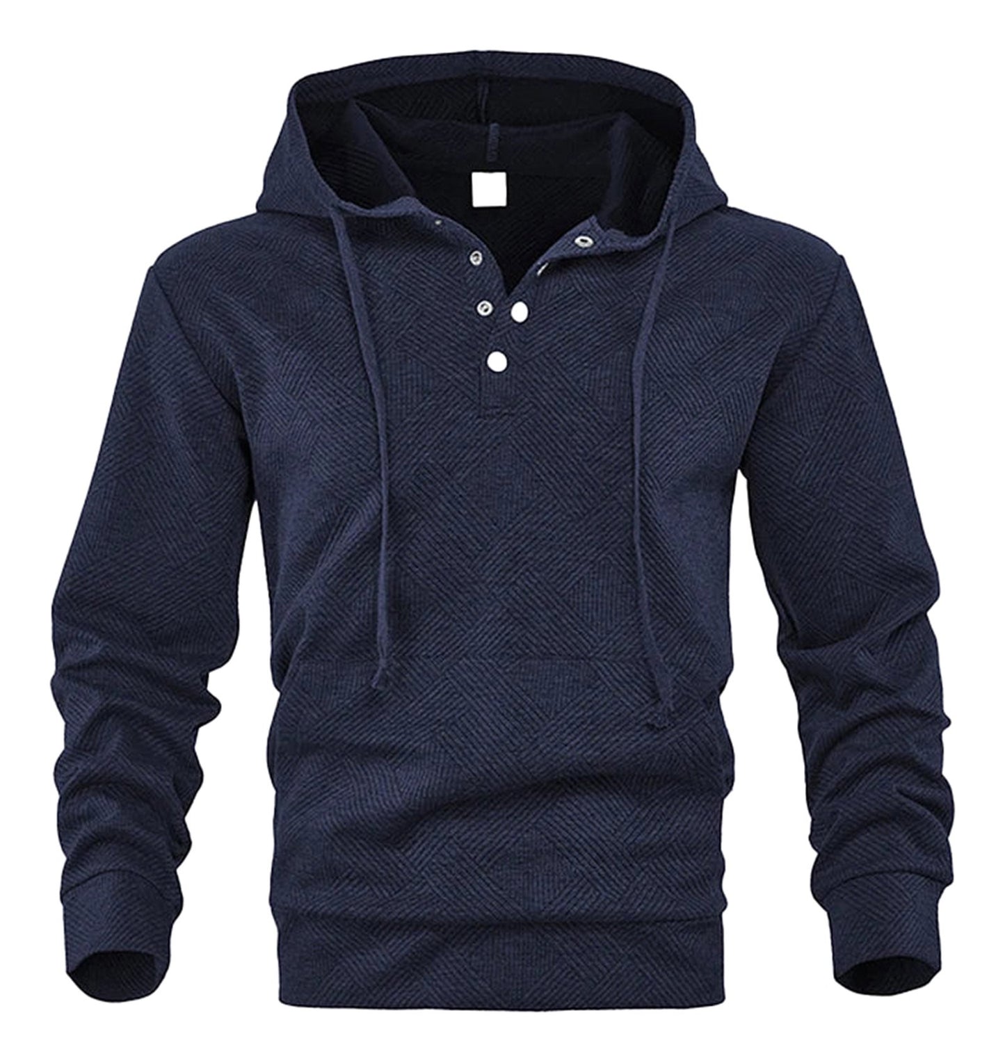 LuckeLadybug LLC men's casual hoodie pullover in navy with button detail and comfortable fit