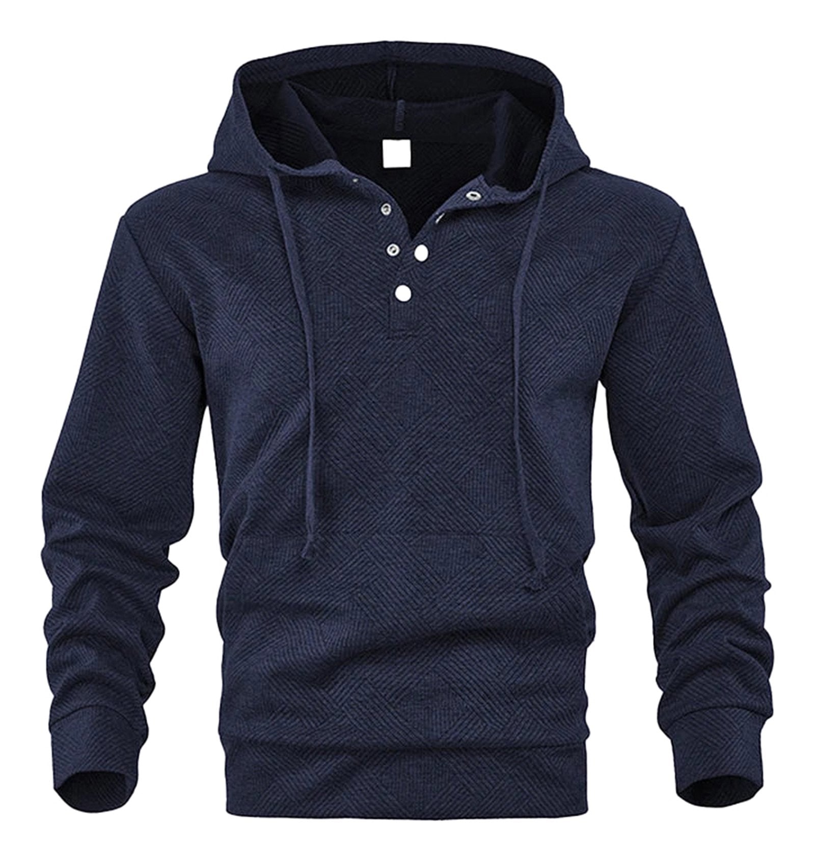 LuckeLadybug LLC men's casual hoodie pullover in navy with button detail and comfortable fit