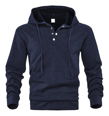 LuckeLadybug LLC men's casual hoodie pullover in navy with button detail and comfortable fit