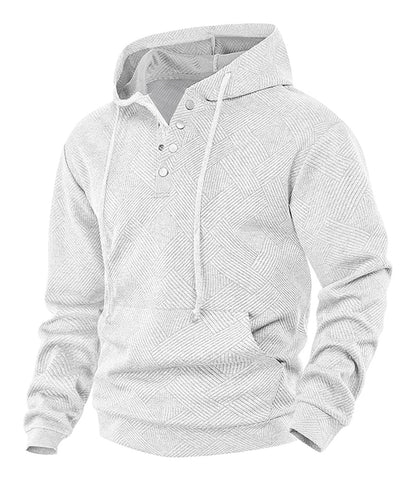 LuckeLadybug LLC men's casual hoodie pullover in light gray with textured pattern and adjustable drawstring