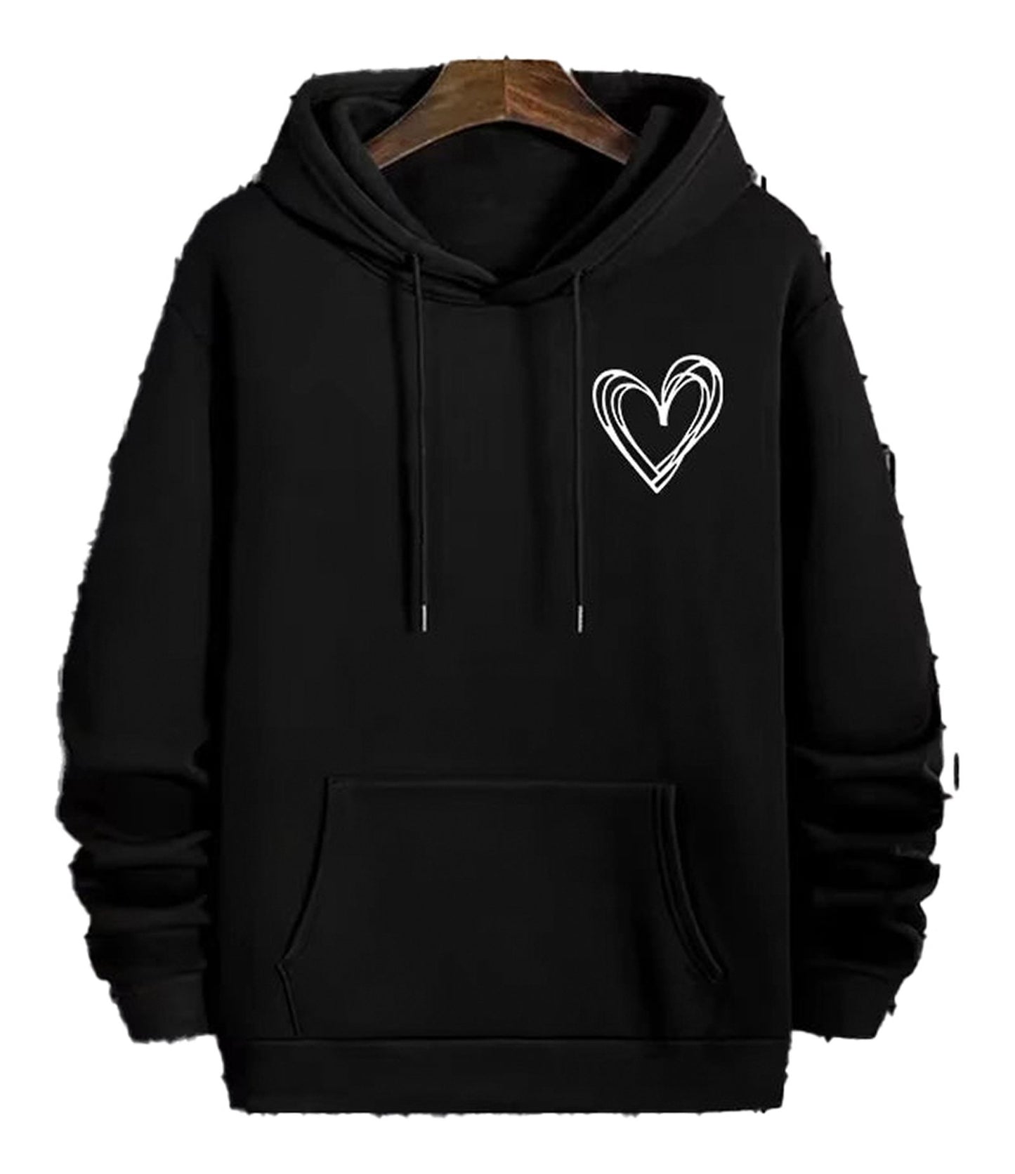 LuckeLadybug LLC Black Hoodie with Heart Print for Stylish Comfort in mens casual printed hoodies