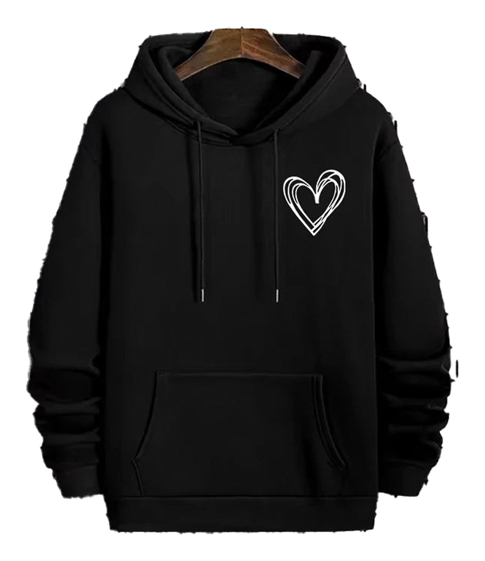 LuckeLadybug LLC Black Hoodie with Heart Print for Stylish Comfort in mens casual printed hoodies