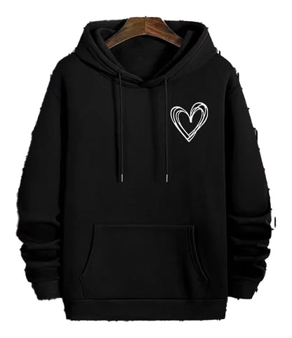LuckeLadybug LLC Black Hoodie with Heart Print for Stylish Comfort in mens casual printed hoodies