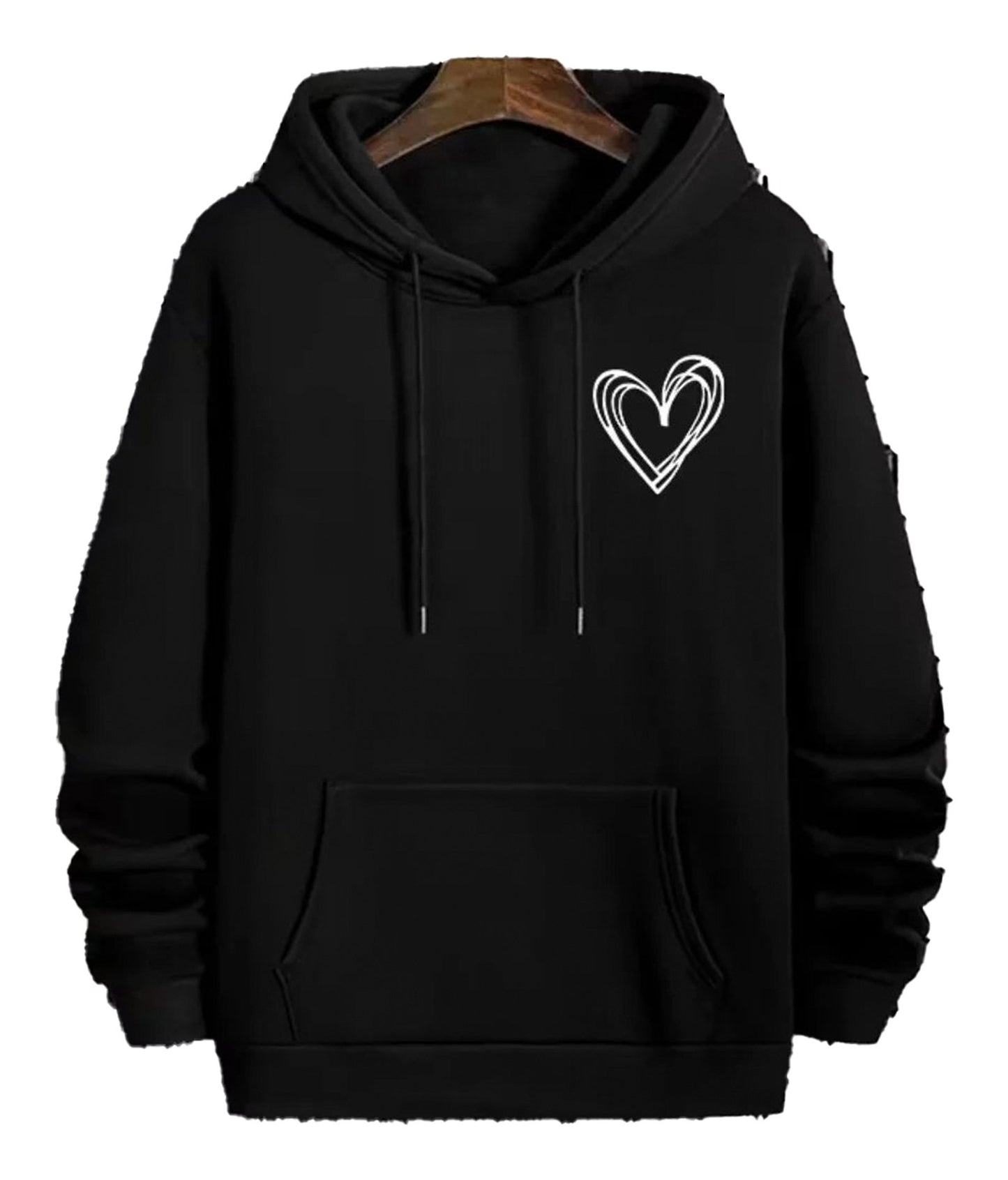 LuckeLadybug LLC black mens casual printed hoodies featuring a heart design on the chest