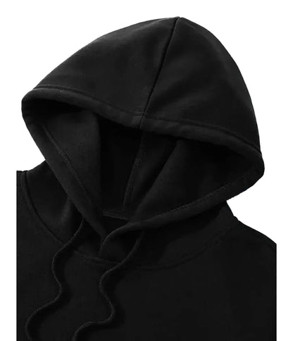 Black mens casual printed hoodies with a comfortable hood and adjustable drawstrings
