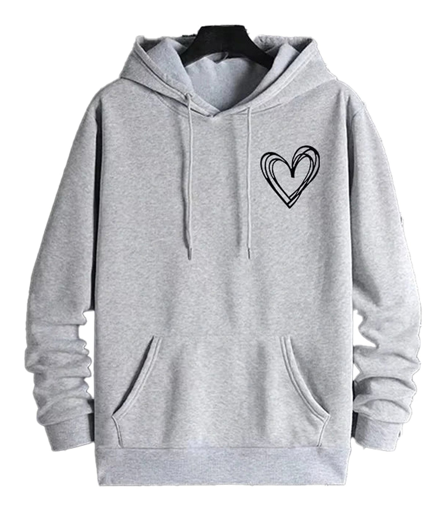 Gray men's casual printed hoodies featuring a heart design on the chest for stylish comfort