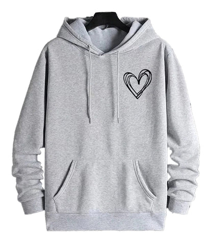 Gray men's casual printed hoodies featuring a heart design on the chest for stylish comfort