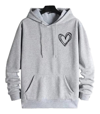 LuckeLadybug Men's Casual Printed Hoodies in Grey with Heart Design on Chest
