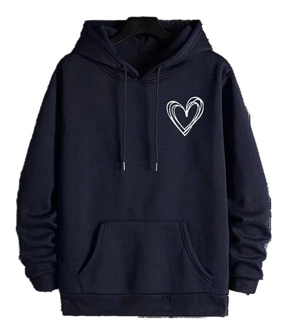 LuckeLadybug LLC mens casual printed hoodies in navy blue with stylish heart graphic
