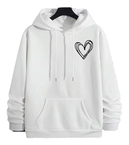 LuckeLadybug LLC men's casual printed hoodies in white with heart design on the chest