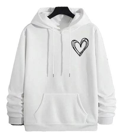 White hoodie with heart print, ideal for mens casual printed hoodies from LuckeLadybug LLC