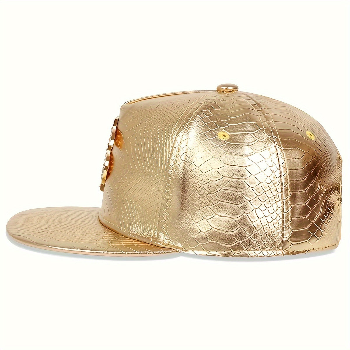 Gold Snapback Hat with Diamond Dollar Sign for Stylish Men, perfect for hip hop fashion